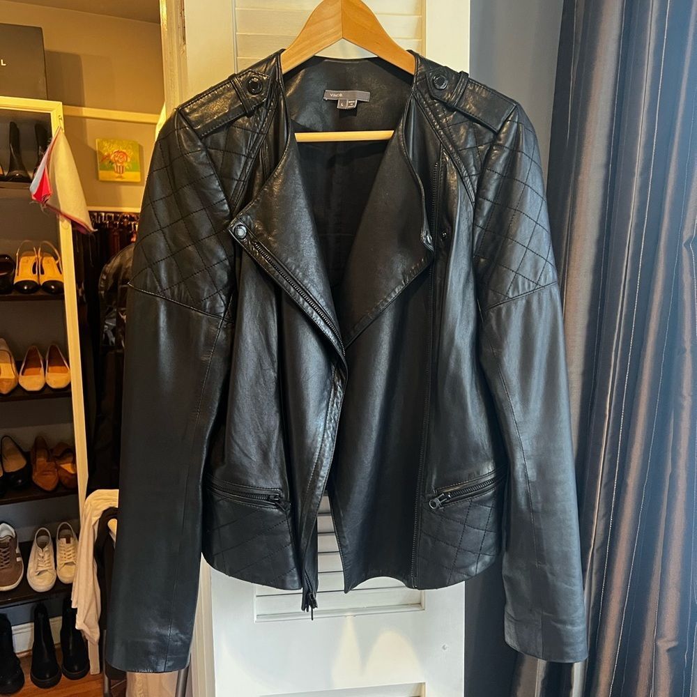 Rare! Vince Moto Leather Jacket with Diamond Quilt Accents
